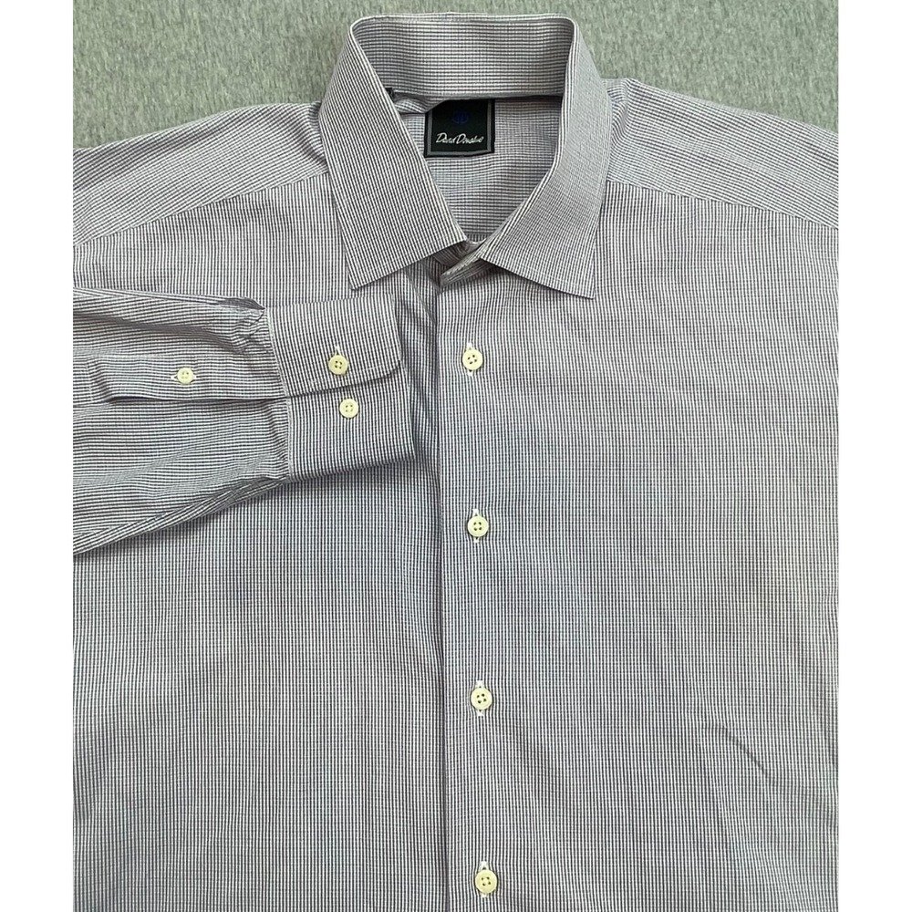 David Donahue Shirt Mens 16.5 - 34/35 Micro Check 100% Cotton Button Up